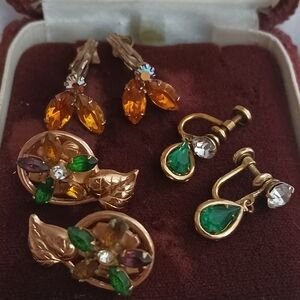Small Haul 3 Pairs Vintage Jeweled Earrings